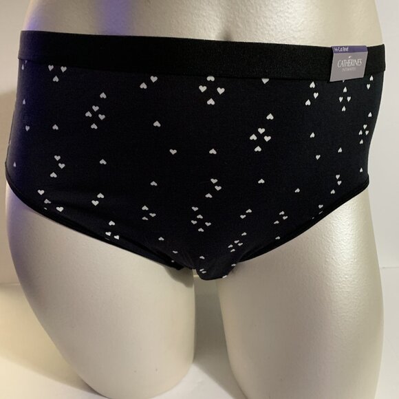 Catherines Hi-Cut Brief Panties Underwear Cotton Blend Hearts Black Plus 3X - Picture 1 of 5